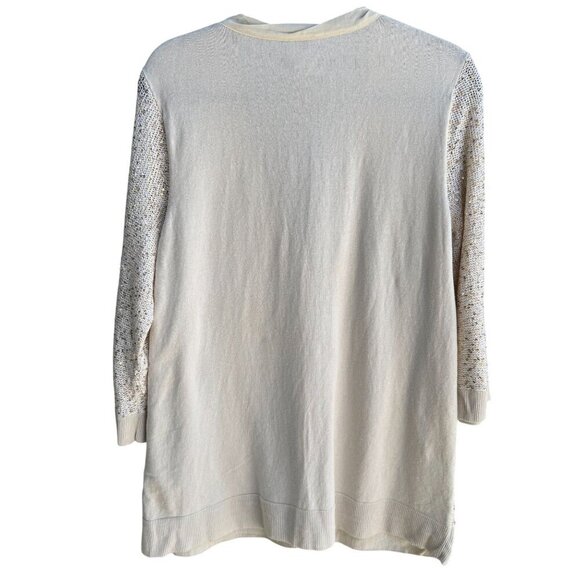 Chicos Sequin Embellished V Neck Glam Beige Gold Knit Cardigan Sweater Size 3 - Picture 2 of 9
